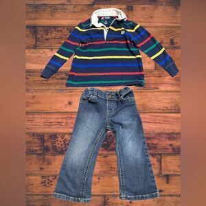 5 for $25🔥2T Striped Shirt & Denim Jeans Matching Set Outfit